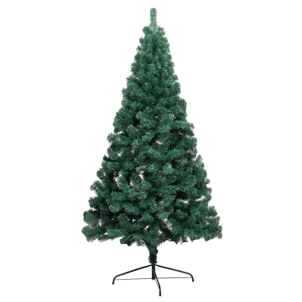 vidaXL Medio árbol de Navidad con luces y bolas verde 120 cm