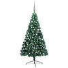 vidaXL Medio árbol de Navidad con luces y bolas verde 150 cm