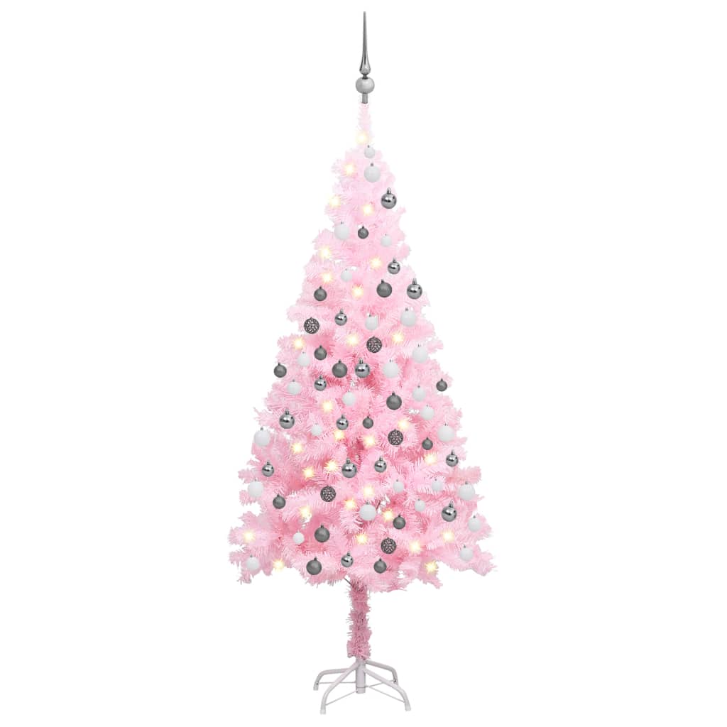 vidaXL Árbol de Navidad preiluminado con luces y bolas rosa 120 cm