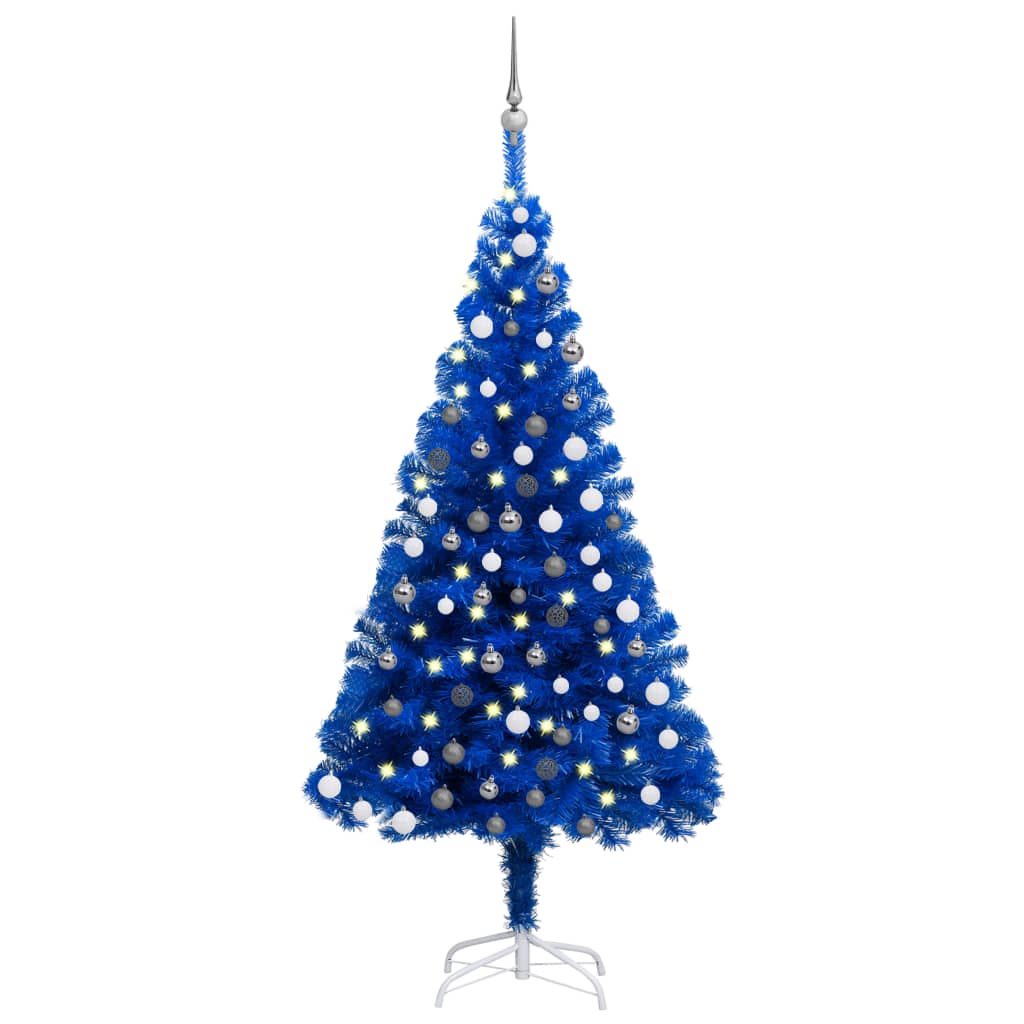 vidaXL Árbol de Navidad preiluminado con luces y bolas azul 120 cm