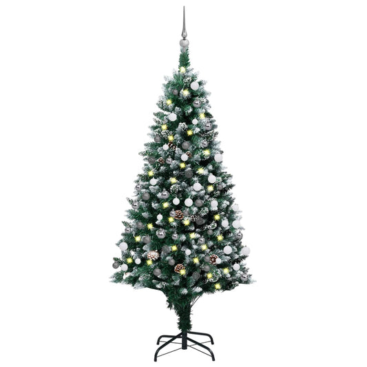 vidaXL Árbol de Navidad helado con luces, bolas y piñas 180 cm