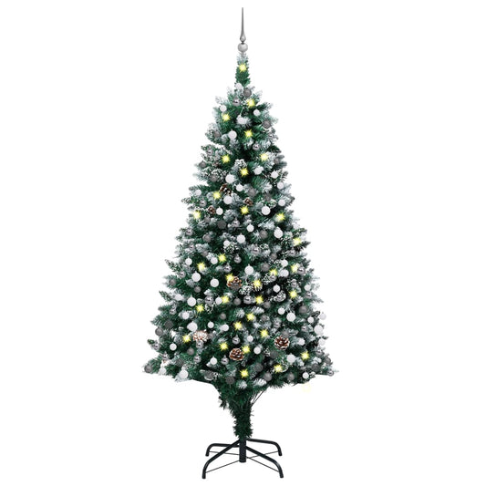 vidaXL Árbol de Navidad helado con luces, bolas y piñas 210 cm