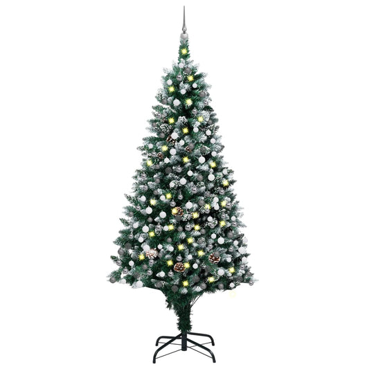 vidaXL Árbol de Navidad helado con luces, bolas y piñas 240 cm