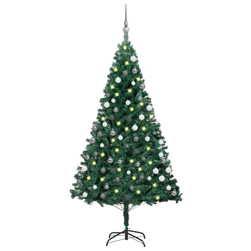 vidaXL Árbol de Navidad preiluminado con luces y bolas verde 180 cm