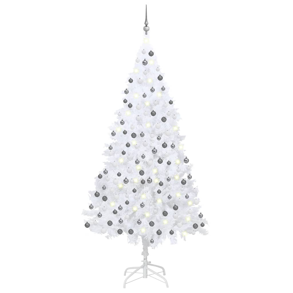 vidaXL Árbol de Navidad preiluminado con luces y bolas blanco 240 cm