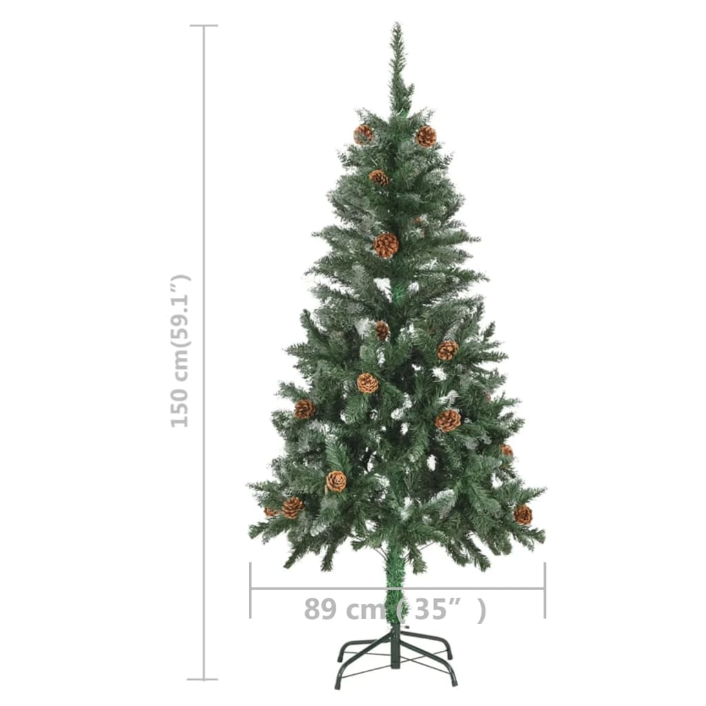 vidaXL Árbol de Navidad artificial iluminado con luces y piñas 150 cm