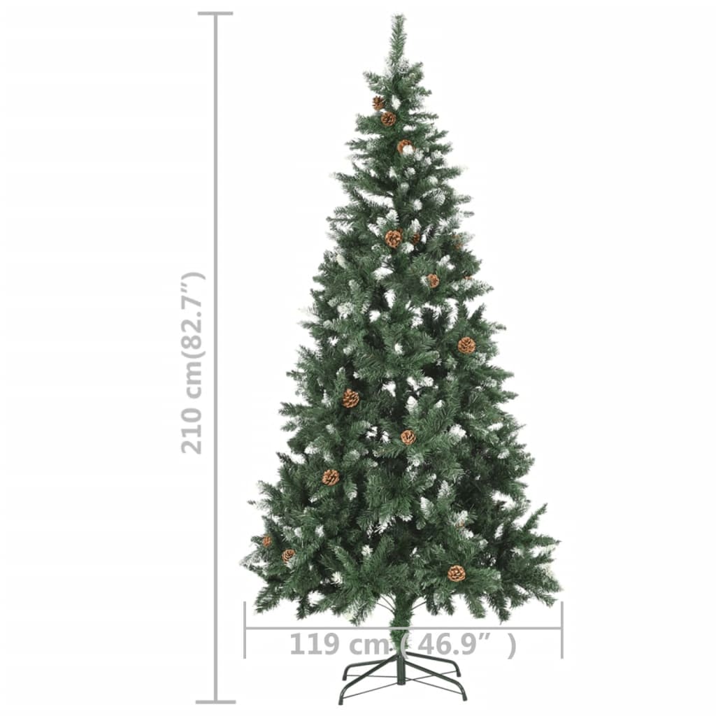 vidaXL Árbol de Navidad artificial iluminado con luces y piñas 210 cm