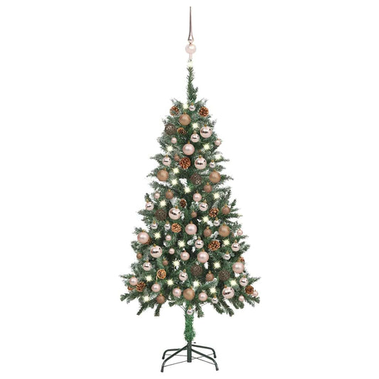 vidaXL Árbol de Navidad helado con luces, bolas y piñas 150 cm