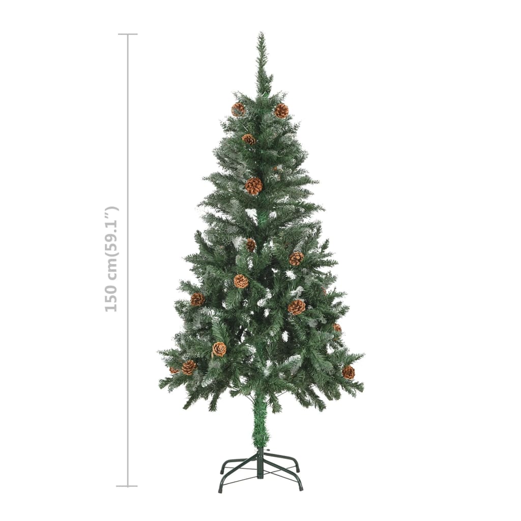 vidaXL Árbol de Navidad helado con luces, bolas y piñas 150 cm