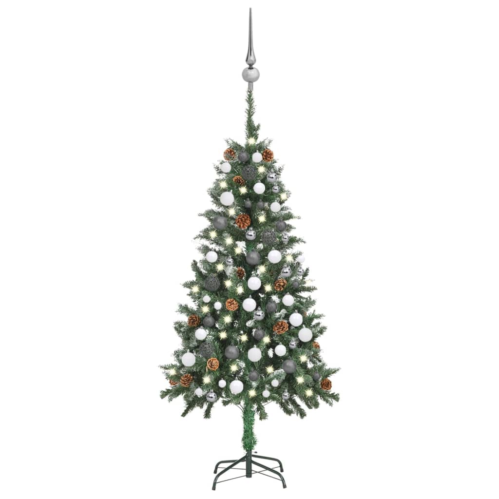 vidaXL Árbol de Navidad preiluminado con luces, bolas y piñas 150 cm