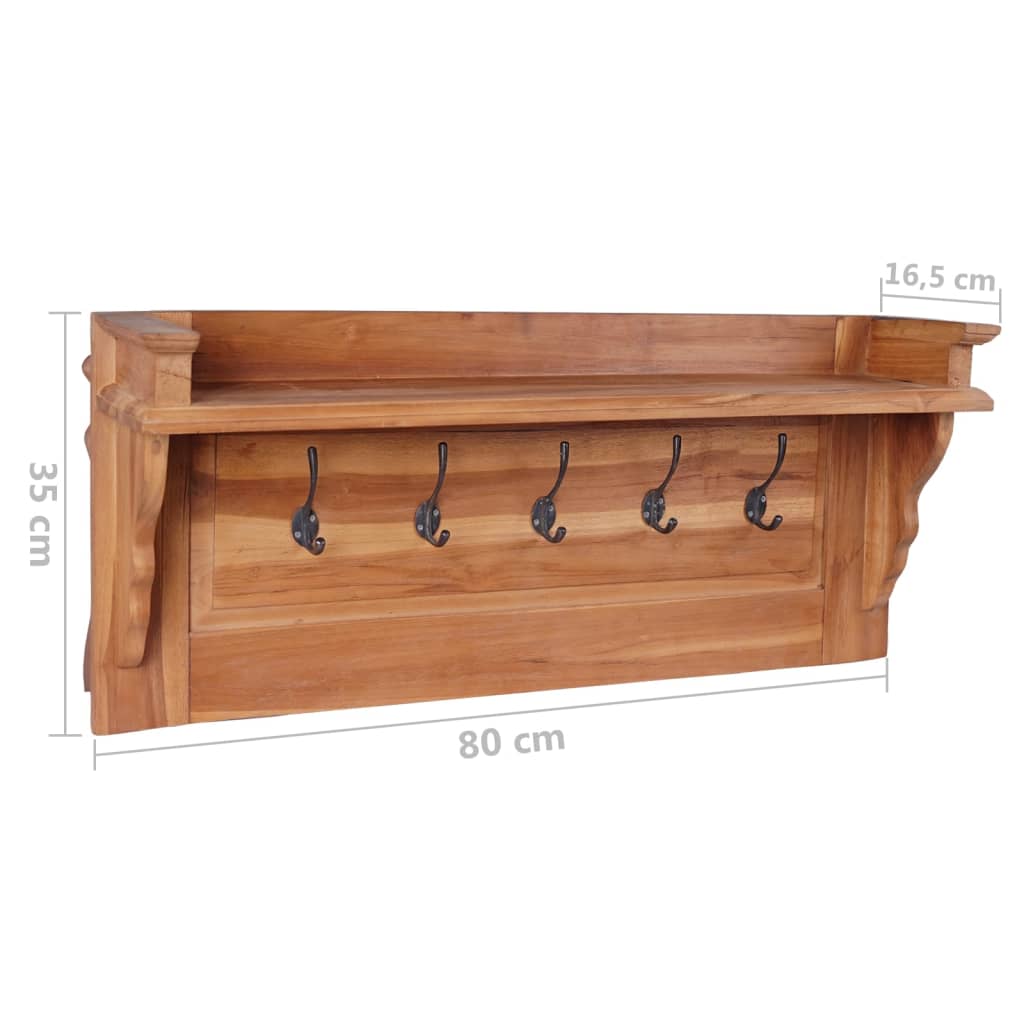 vidaXL Perchero de pared de madera maciza teca 80x16,5x35 cm