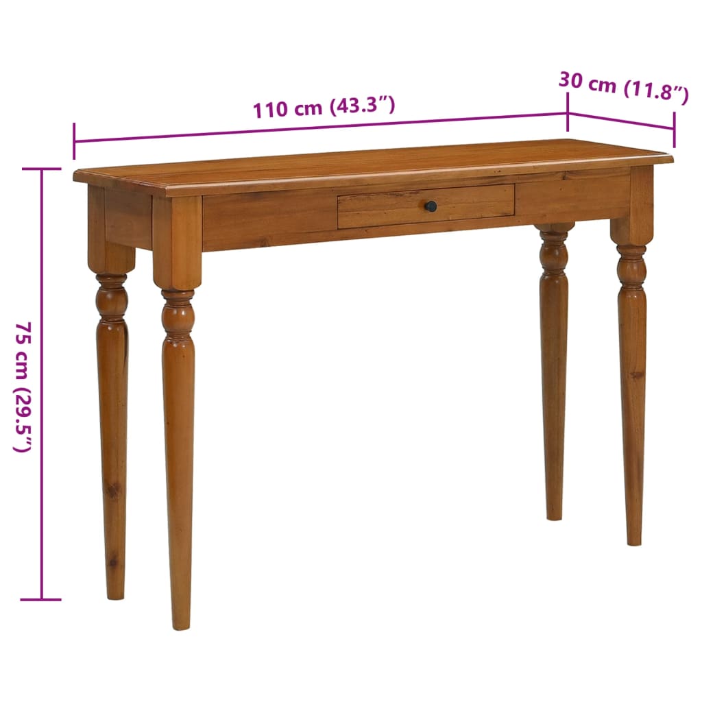 vidaXL Mesa consola de madera maciza de caoba 110x30x75 cm