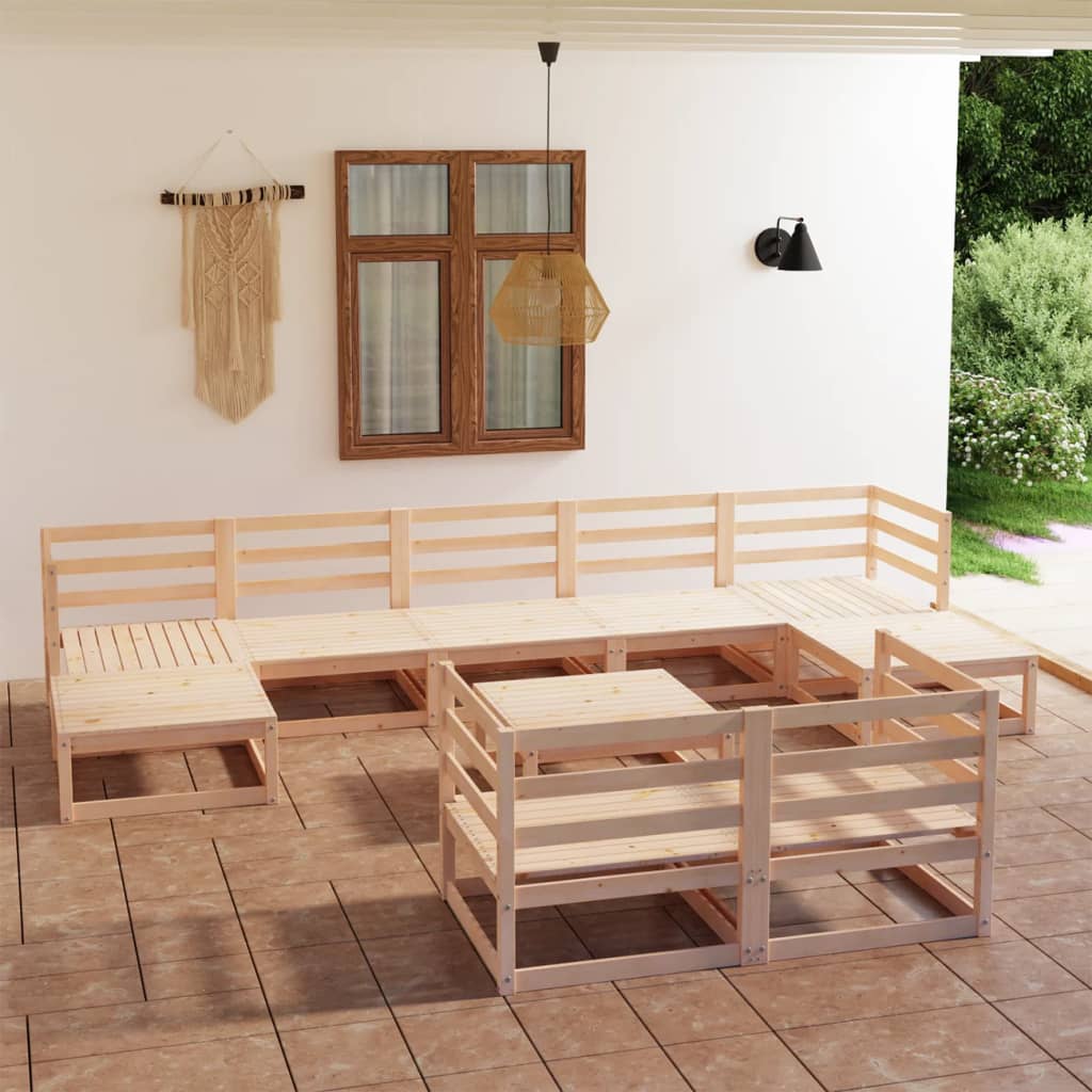 vidaXL Juego de muebles de jardín 10 piezas madera maciza de pino