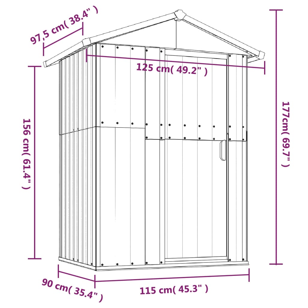 vidaXL Cobertizo de jardín acero galvanizado verde 126x97,5x177 cm