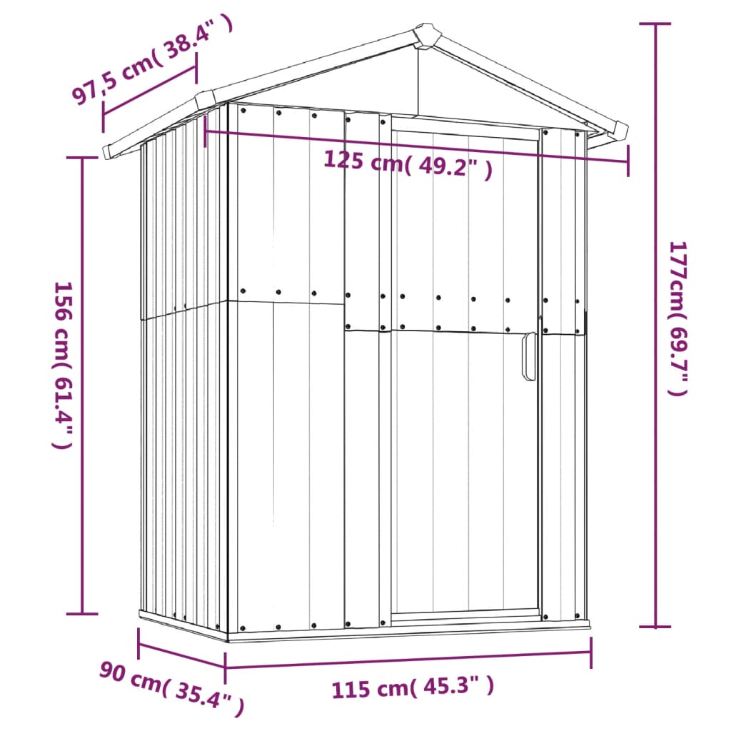 vidaXL Cobertizo de jardín acero galvanizado gris 126x97,5x177 cm