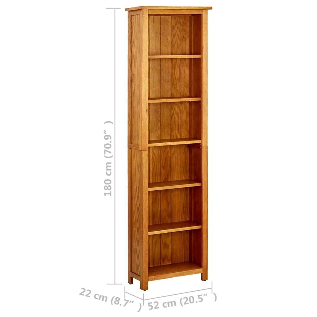 vidaXL Estantería de 6 niveles madera maciza de roble 52x22x180 cm