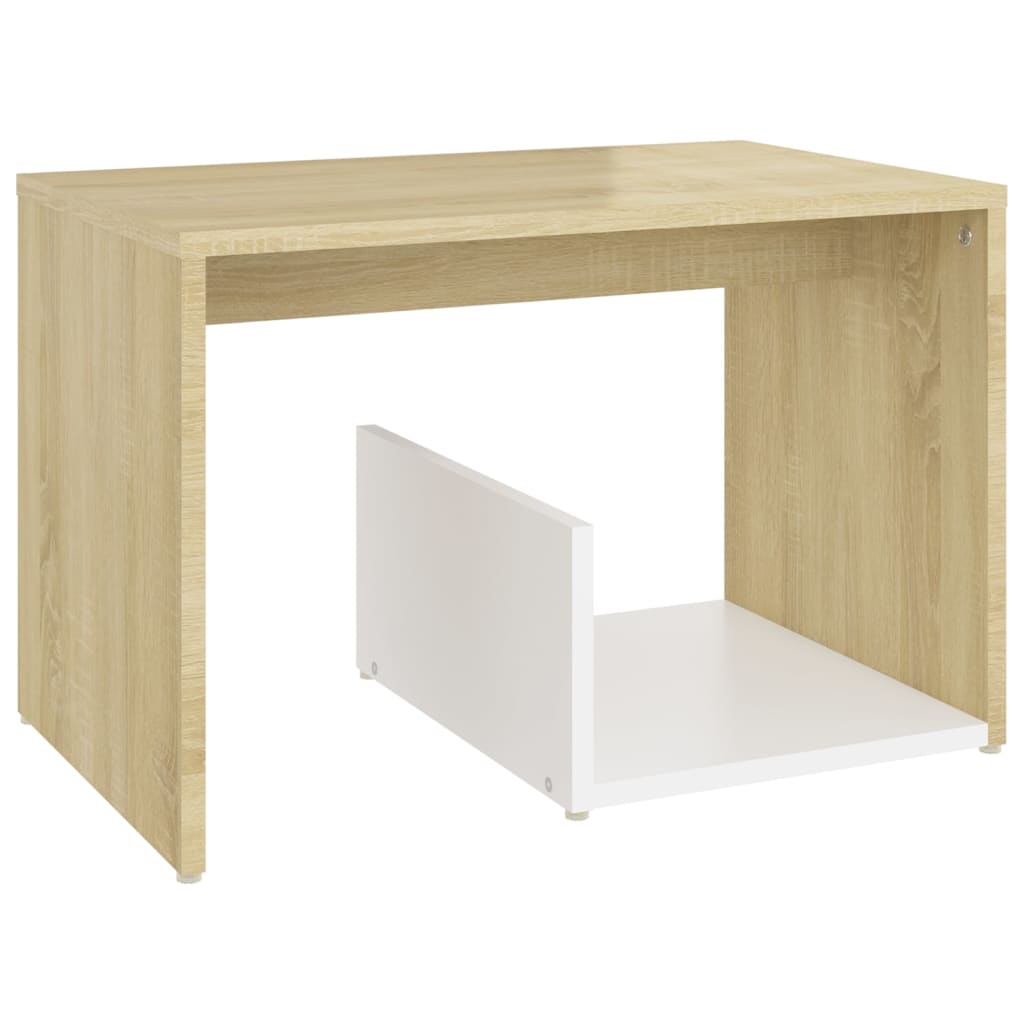 vidaXL Mesa auxiliar de madera contrachapada blanco y roble 59x36x38cm