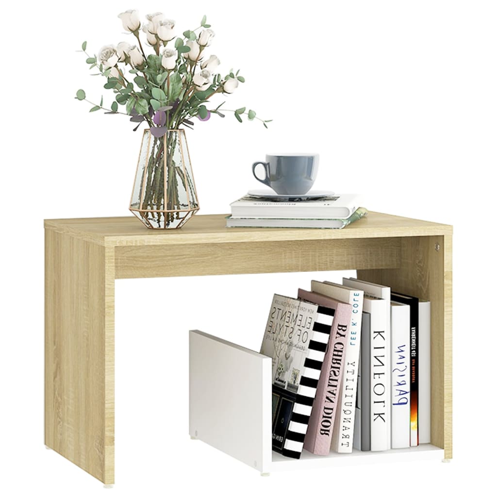 vidaXL Mesa auxiliar de madera contrachapada blanco y roble 59x36x38cm