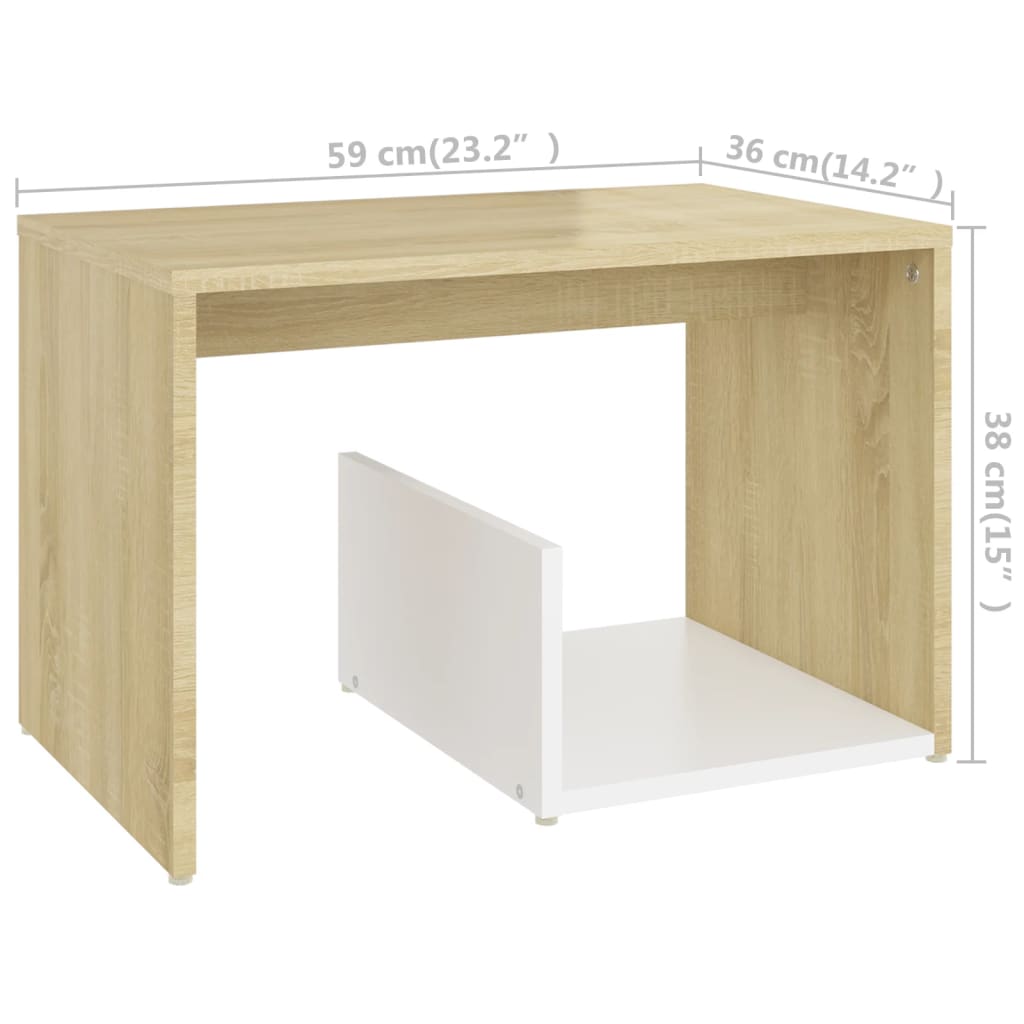 vidaXL Mesa auxiliar de madera contrachapada blanco y roble 59x36x38cm