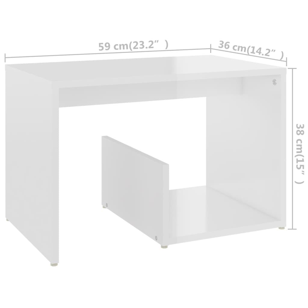 vidaXL Mesa auxiliar de madera contrachapada blanco brillo 59x36x38 cm