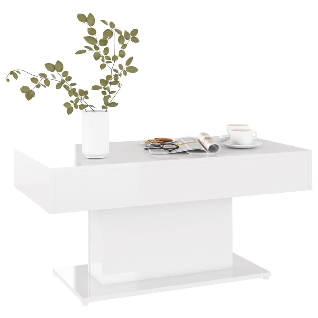 vidaXL Mesa de centro madera contrachapada blanco brillante 96x50x45cm