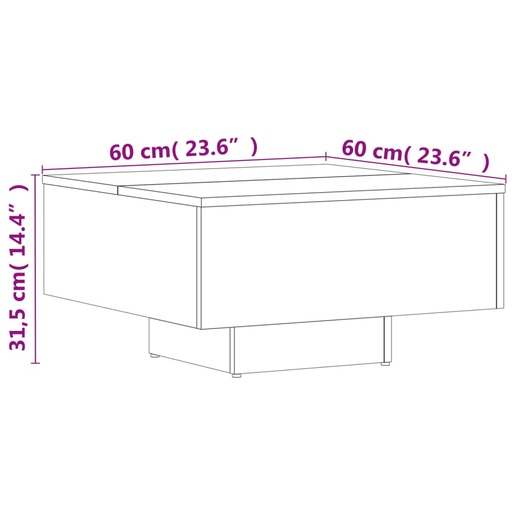 vidaXL Mesa de centro madera contrachapada negro 60x60x31,5 cm