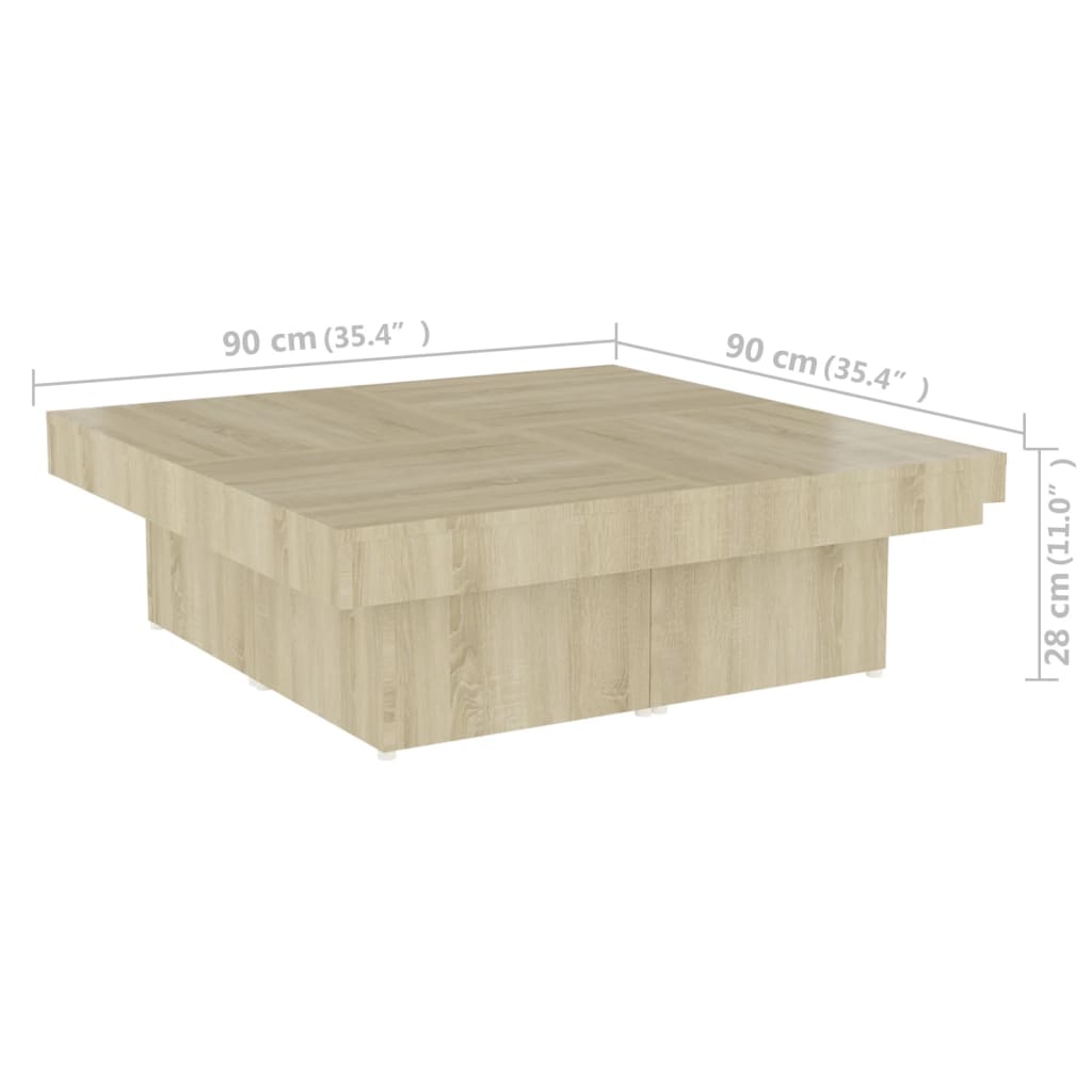 vidaXL Mesa de centro madera contrachapada roble Sonoma 90x90x28 cm