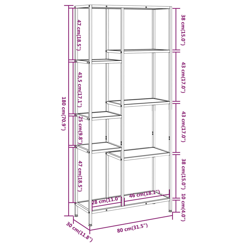 vidaXL Estantería de madera contrachapada y acero 80x30x180 cm