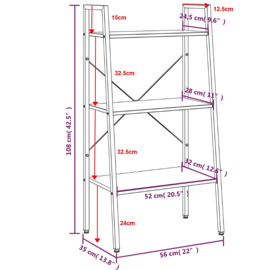 vidaXL Estantería de pie 3 baldas marrón claro y negro 56x35x108 cm