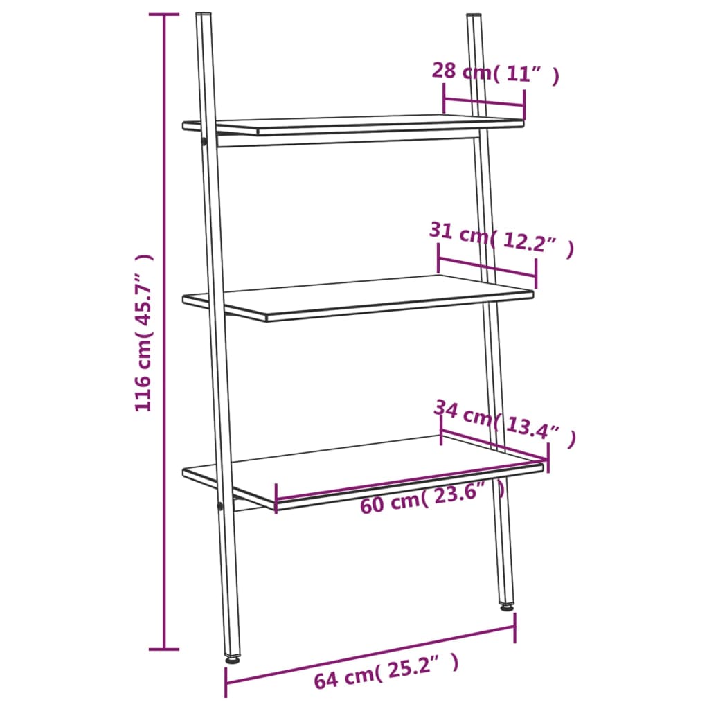 vidaXL Estantería inclinada de 3 baldas negro 64x34x116 cm