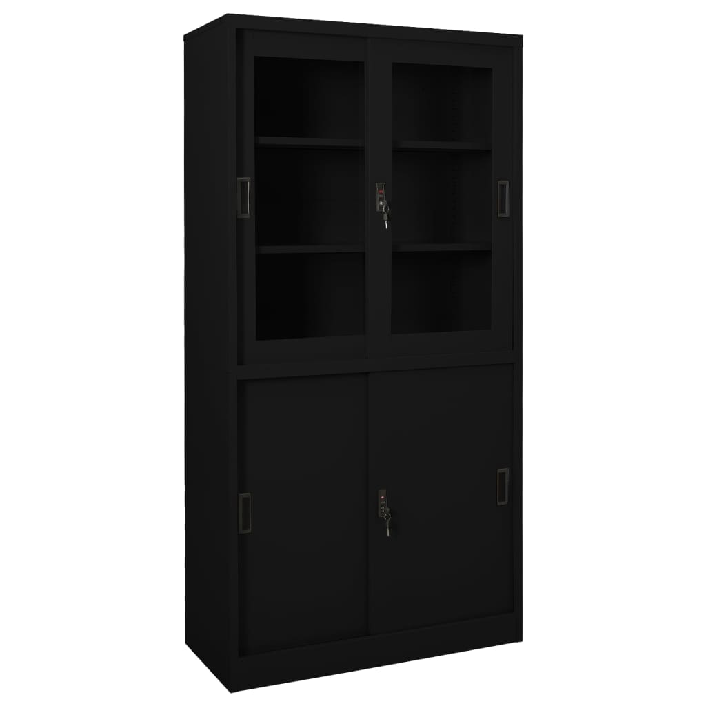 vidaXL Armario de oficina con puerta corredera acero negro 90x40x180cm