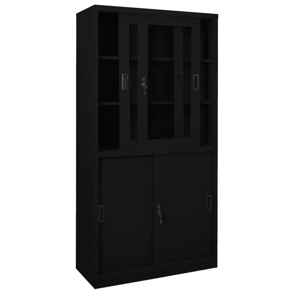 vidaXL Armario de oficina con puerta corredera acero negro 90x40x180cm