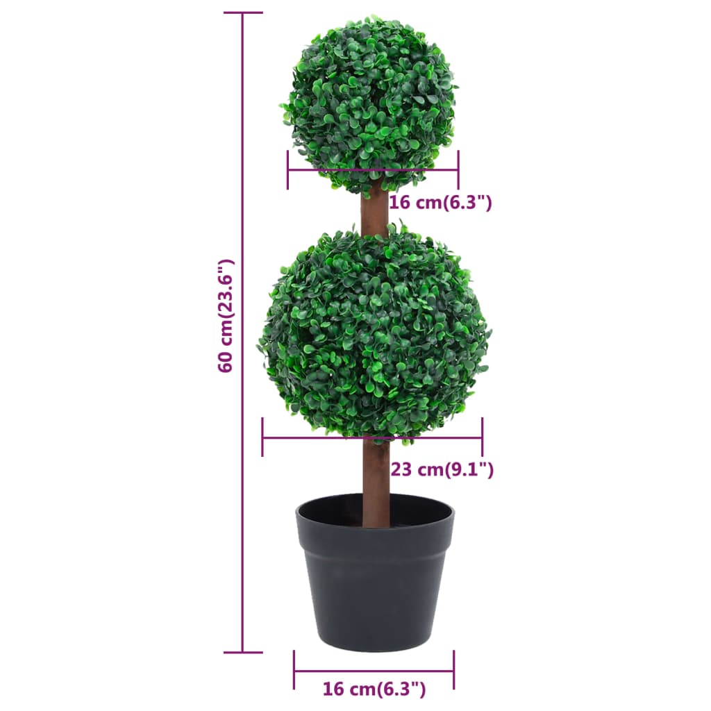 vidaXL Planta de boj artificial forma de bola con maceta verde 60 cm