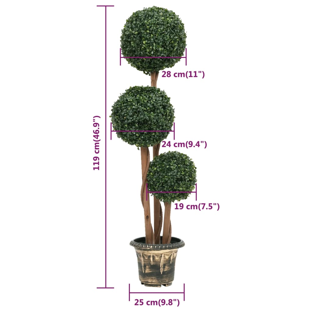 vidaXL Planta de boj artificial forma de bola con maceta verde 119 cm