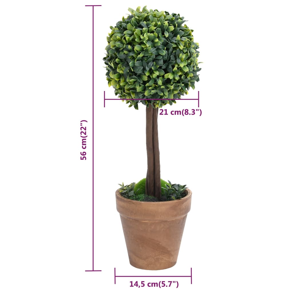 vidaXL Plantas de boj artificial 2 uds forma bola maceta verde 56 cm