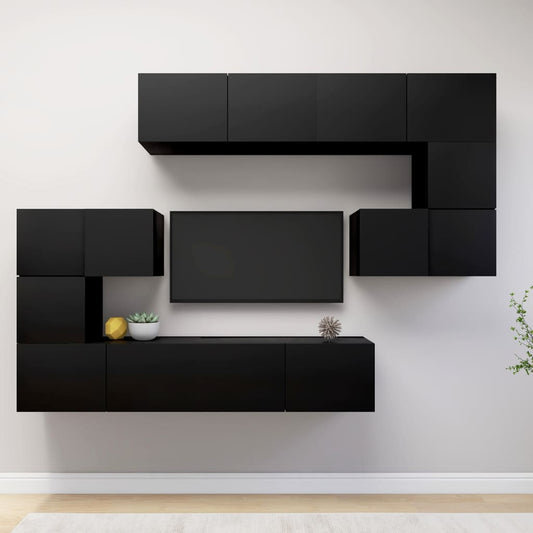 vidaXL Set de muebles de salón TV 8 piezas madera ingeniería negro