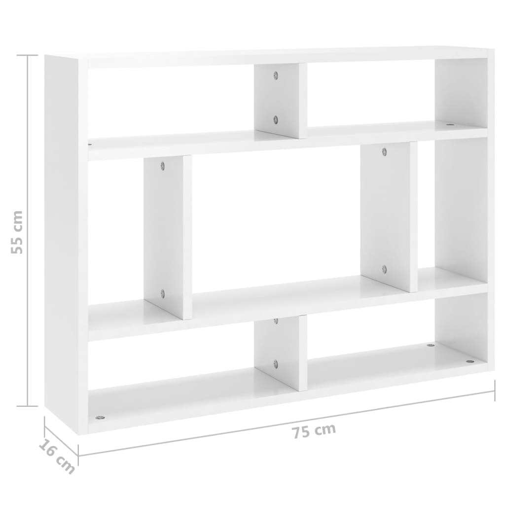 vidaXL Estantería de pared contrachapada blanco brillante 75x16x55 cm