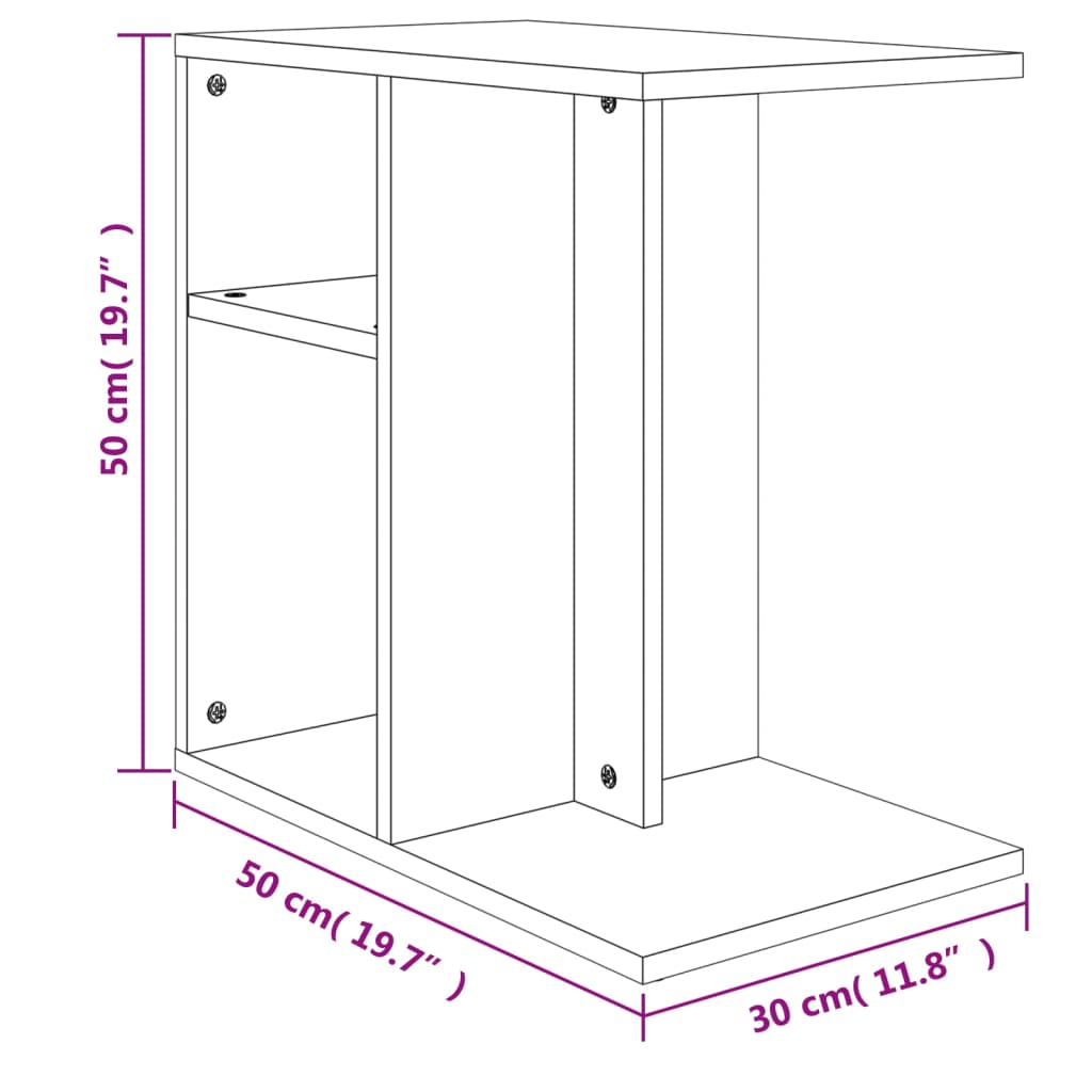 vidaXL Mesa auxiliar de madera contrachapada gris hormigón 50x30x50 cm