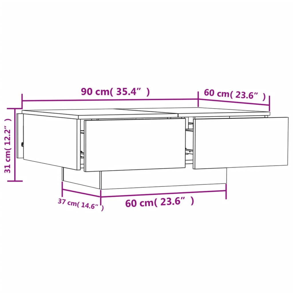 vidaXL Mesa de centro madera contrachapada color roble 90x60x31 cm