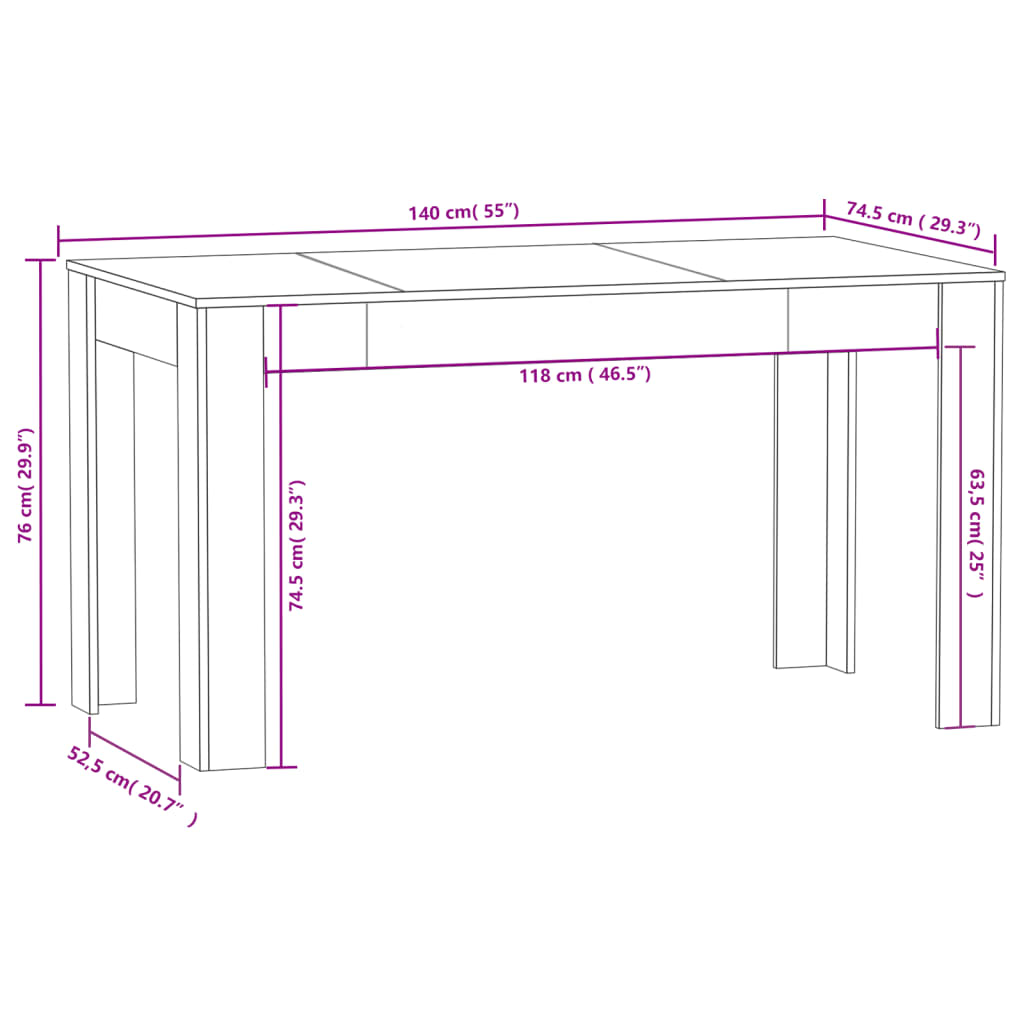 vidaXL Mesa de comedor contrachapada gris hormigón 140x74,5x76 cm