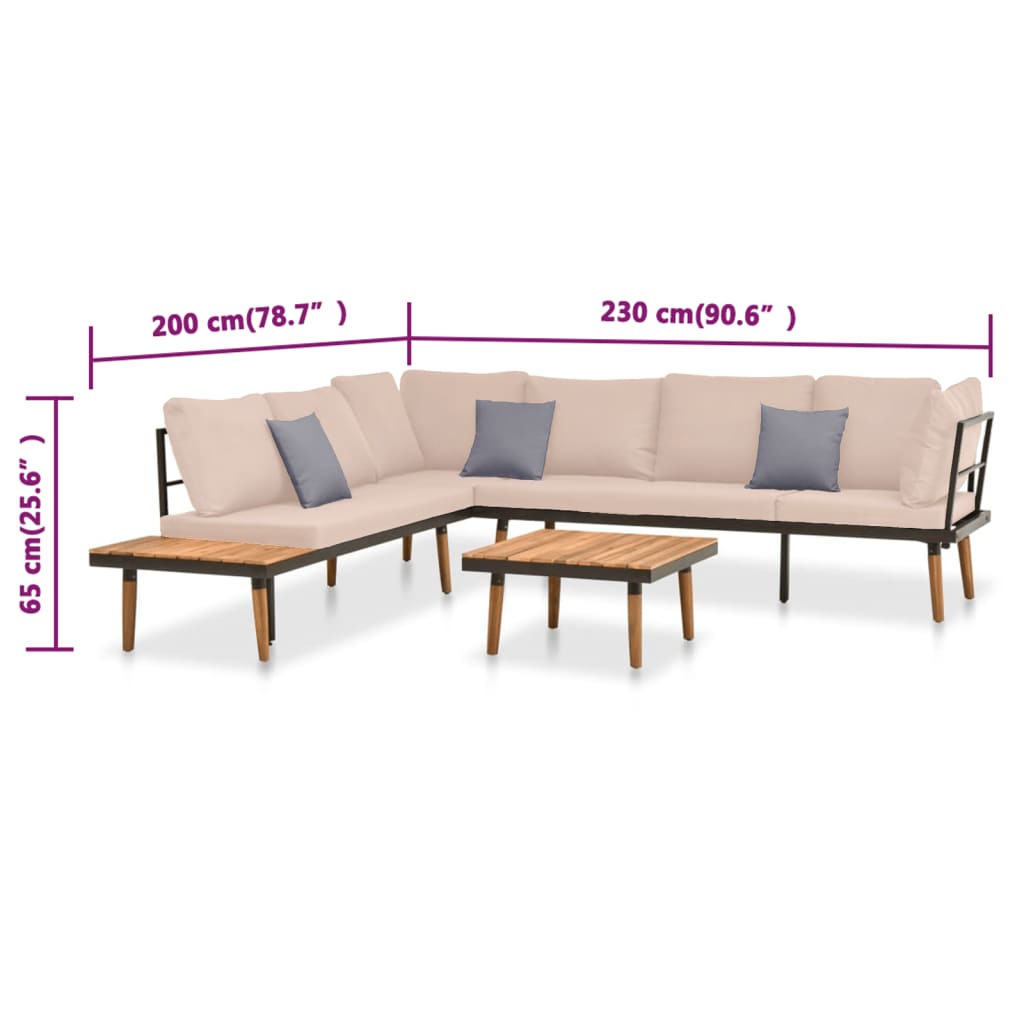 vidaXL Set muebles de jardín 4 piezas y cojines madera maciza acacia