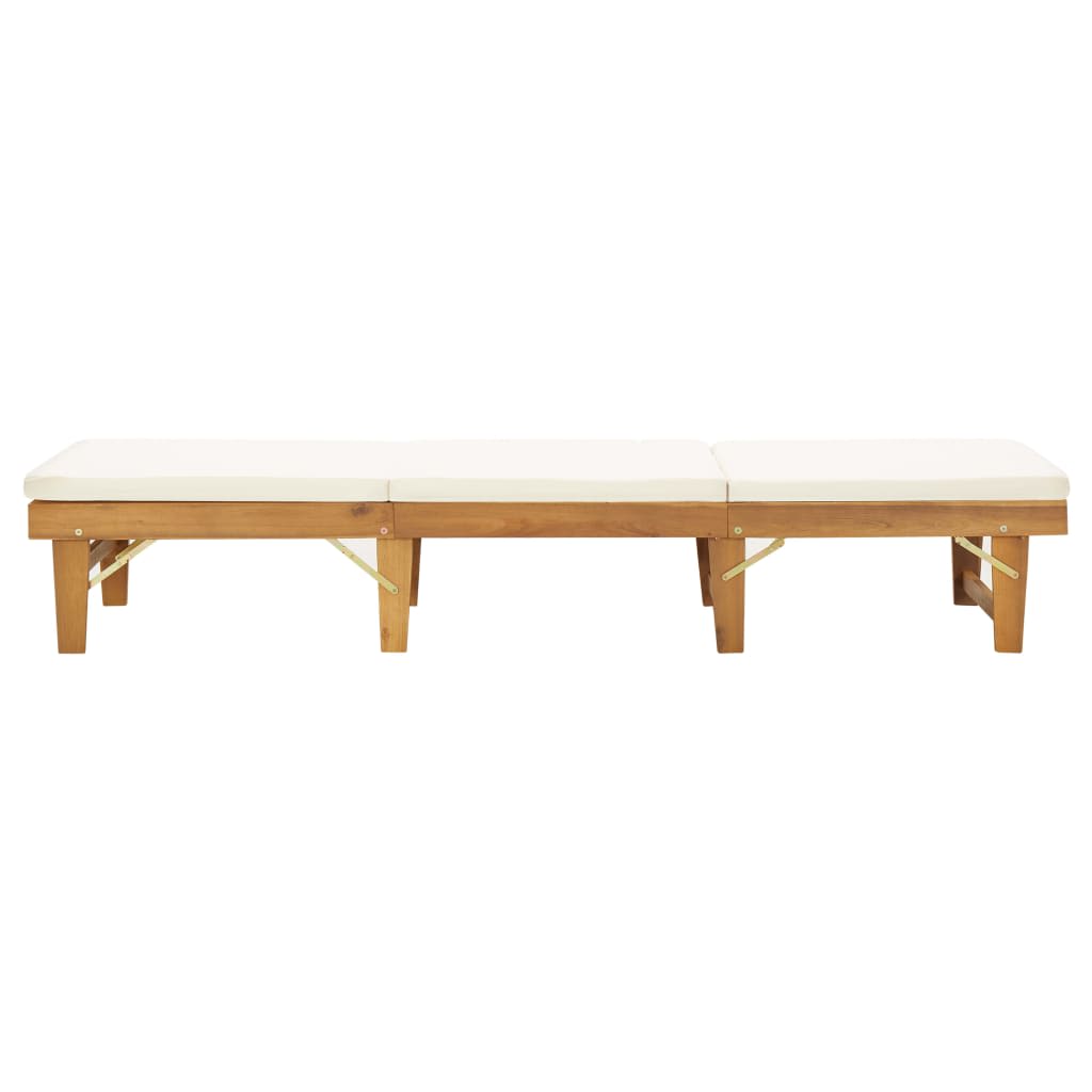 vidaXL Tumbona plegable con cojín madera maciza de acacia blancocrema