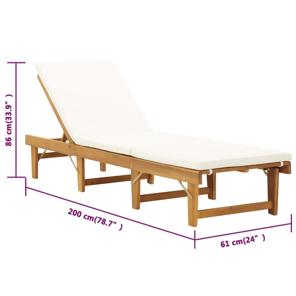 vidaXL Tumbona plegable con cojín madera maciza de acacia blancocrema