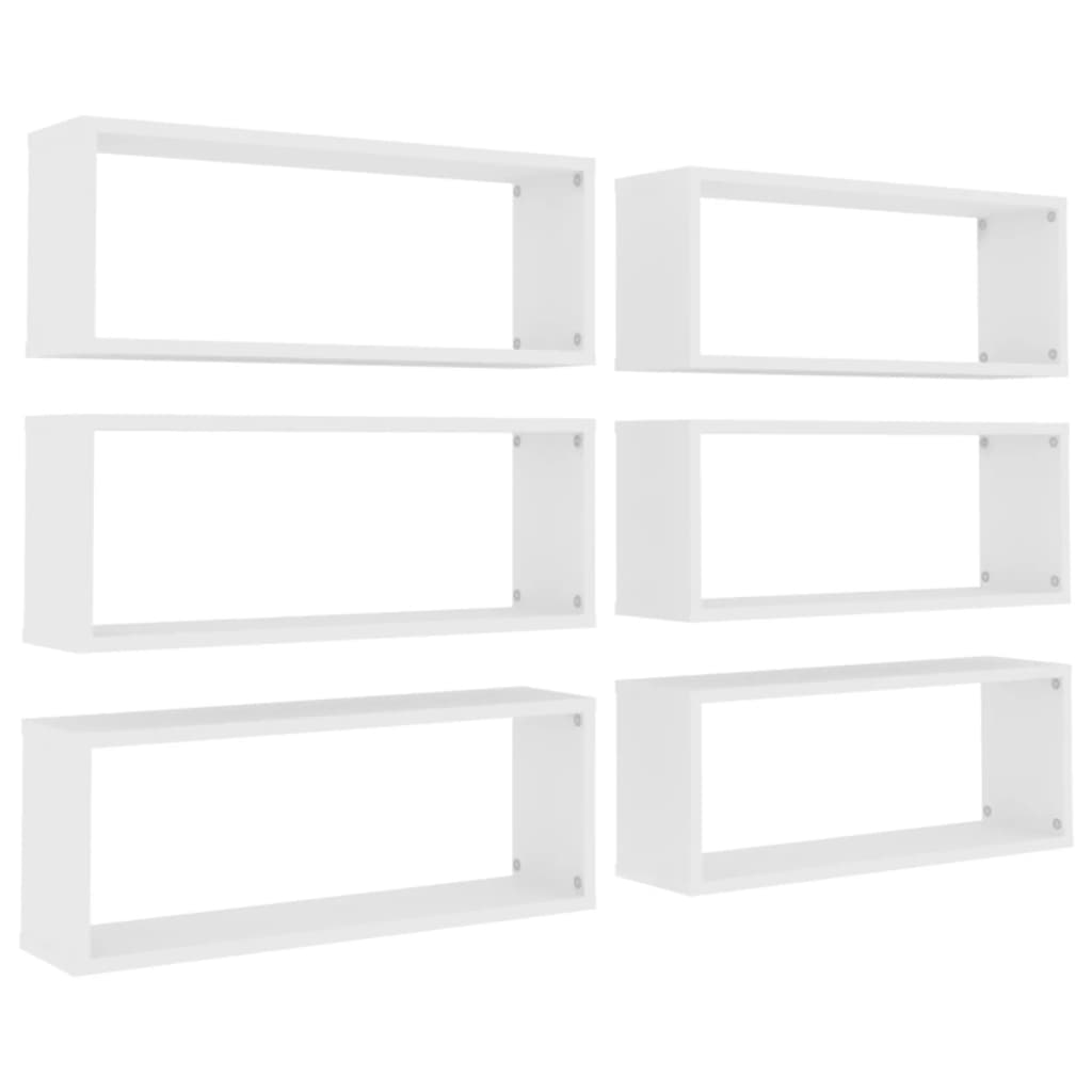 vidaXL Estantes cubo de pared 6 uds contrachapada blanco 60x15x23 cm