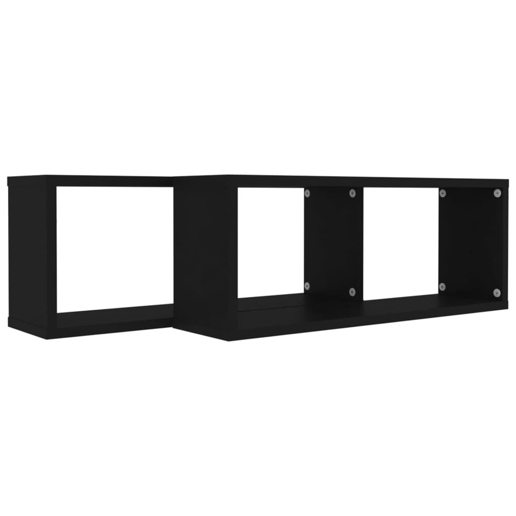 vidaXL Estante cubo de pared 2 uds contrachapado negro 60x15x23 cm