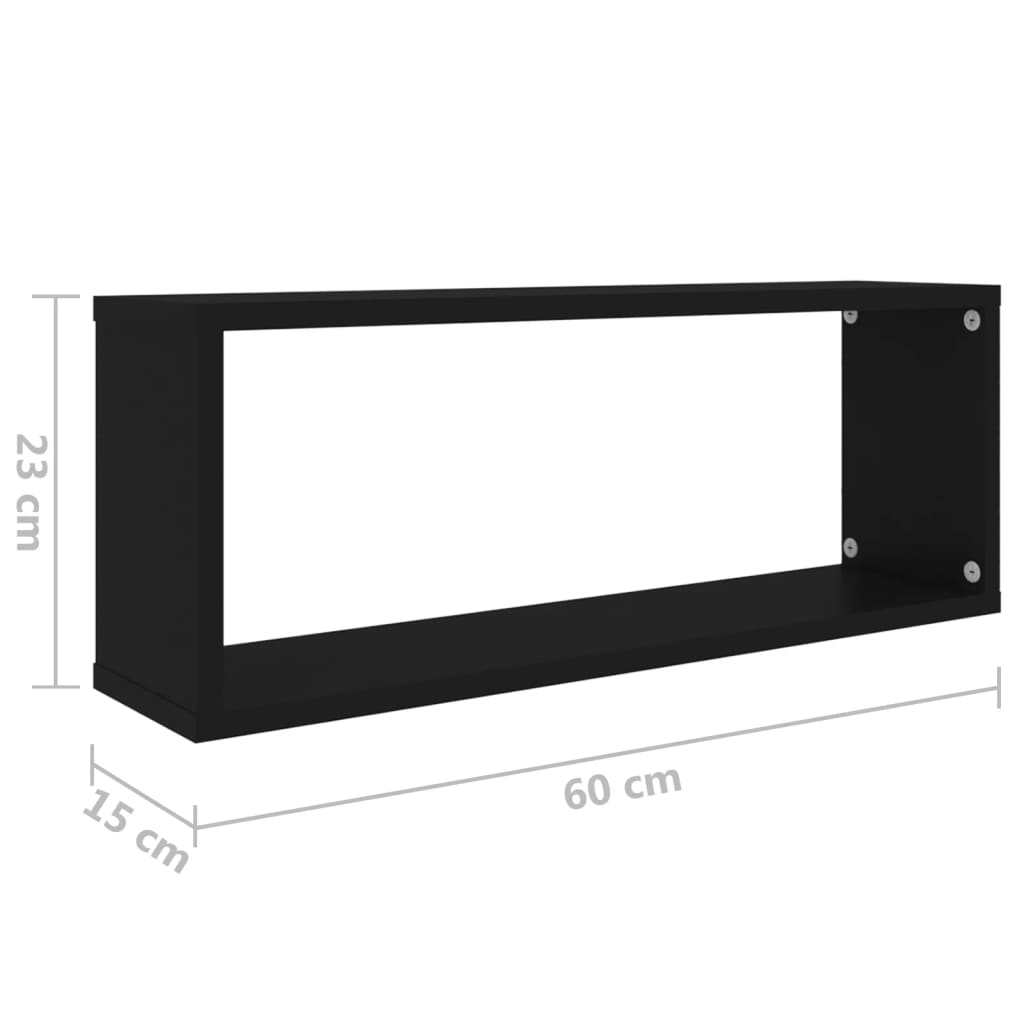 vidaXL Estante cubo de pared 2 uds contrachapado negro 60x15x23 cm