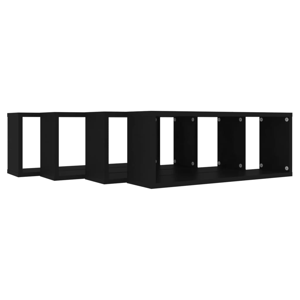 vidaXL Estante cubo de pared 4 uds contrachapado negro 60x15x23 cm