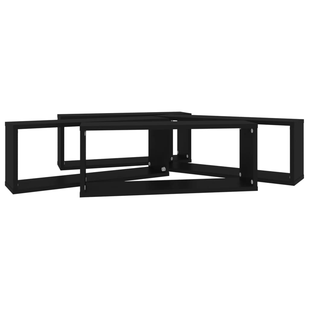 vidaXL Estante cubo de pared 4 uds contrachapado negro 60x15x23 cm