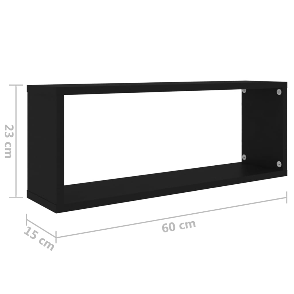 vidaXL Estante cubo de pared 4 uds contrachapado negro 60x15x23 cm