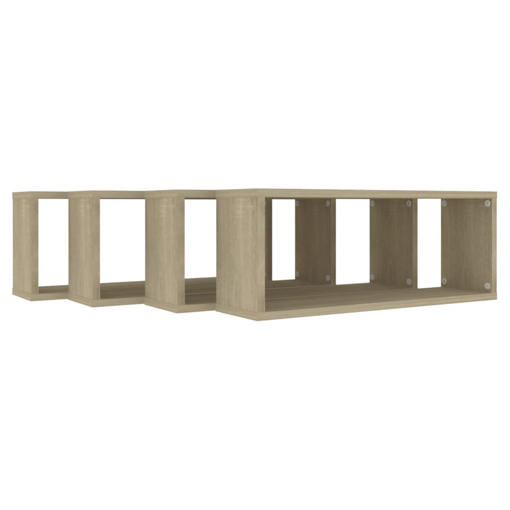 vidaXL Estante cubo pared 4 uds contrachapado roble Sonoma 60x15x23 cm